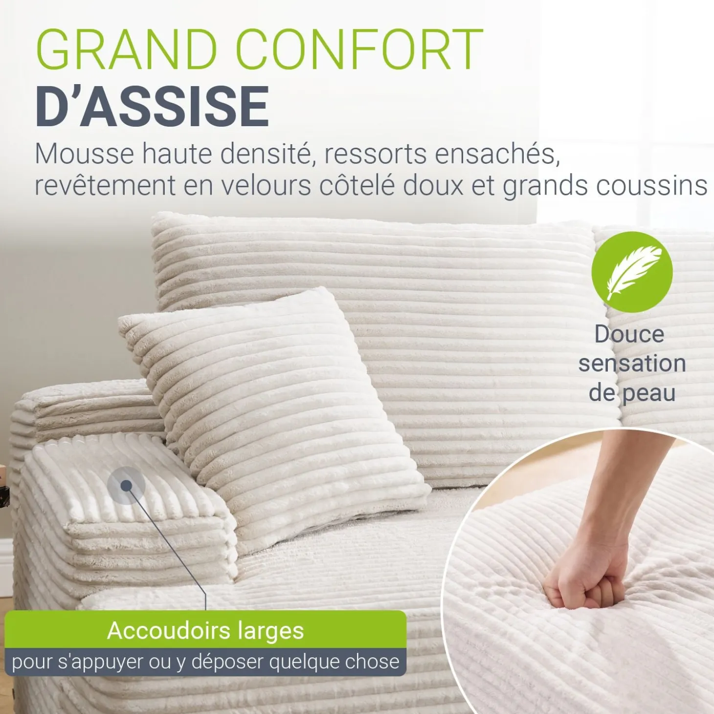 Sofa Coredo mit Cord Bezug & Dekokissen