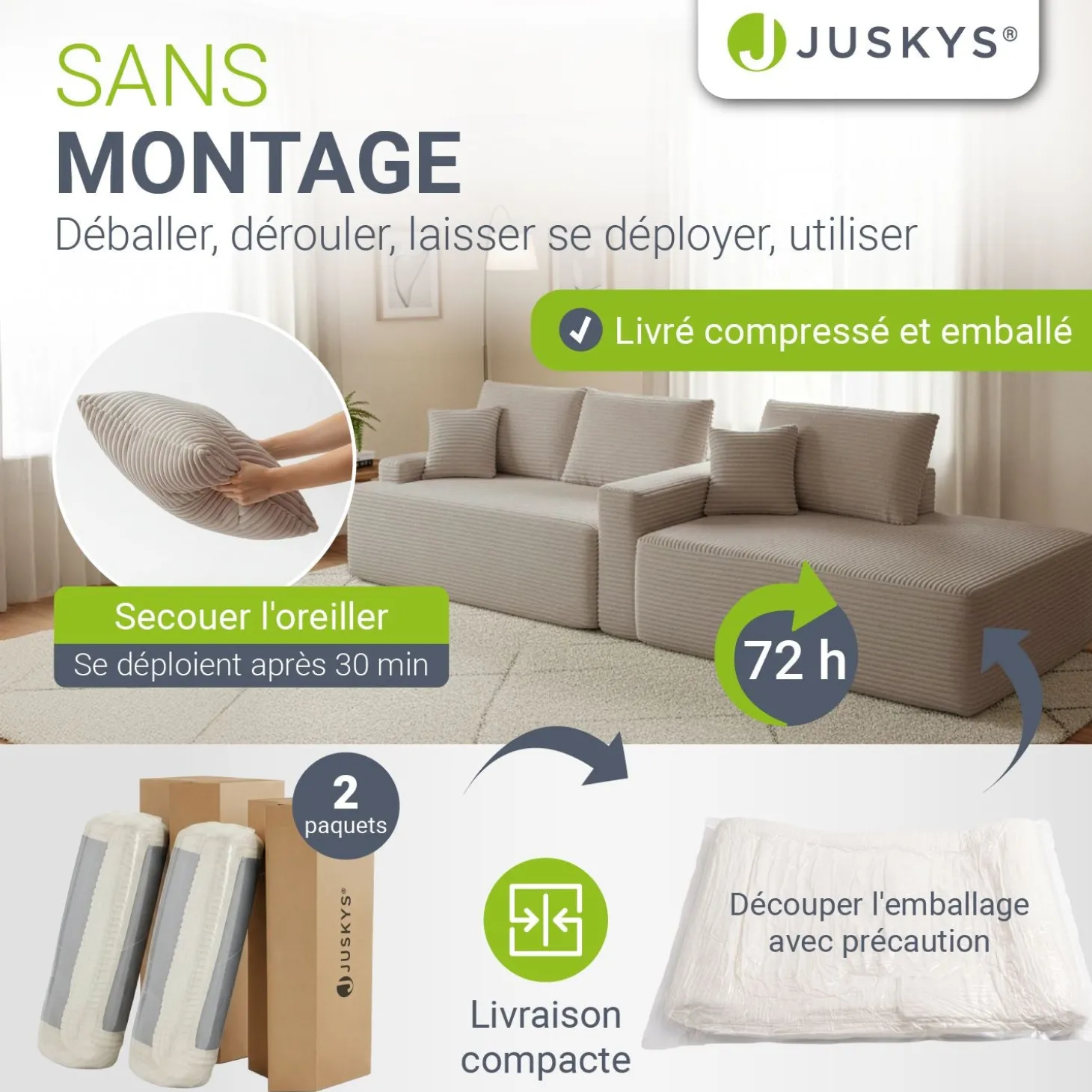 Sofa Coredo mit Cord Bezug & Dekokissen