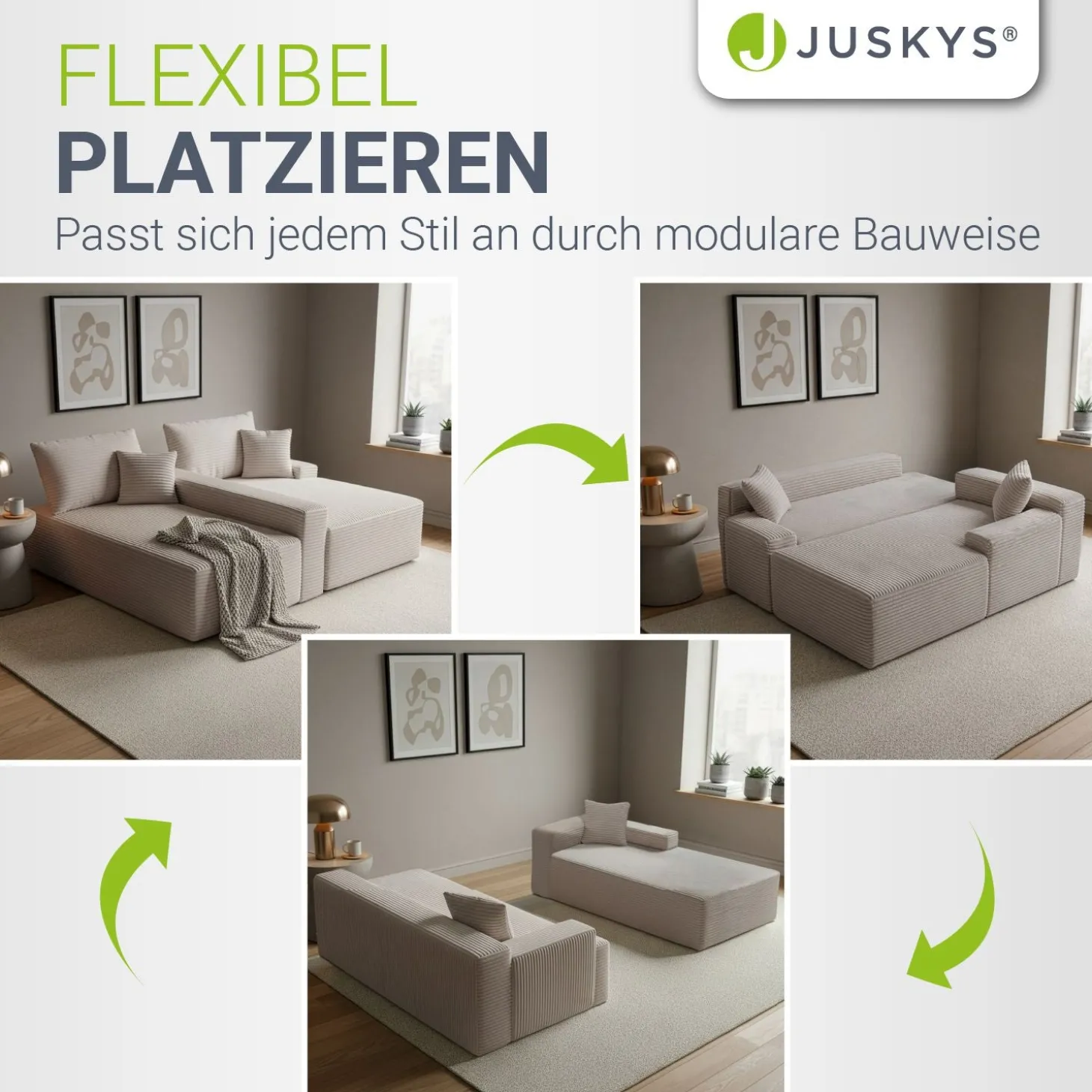 Sofa Coredo mit Cord Bezug & Dekokissen