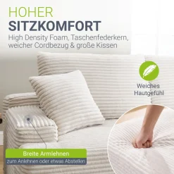 Sofa Coredo mit Cord Bezug & Dekokissen