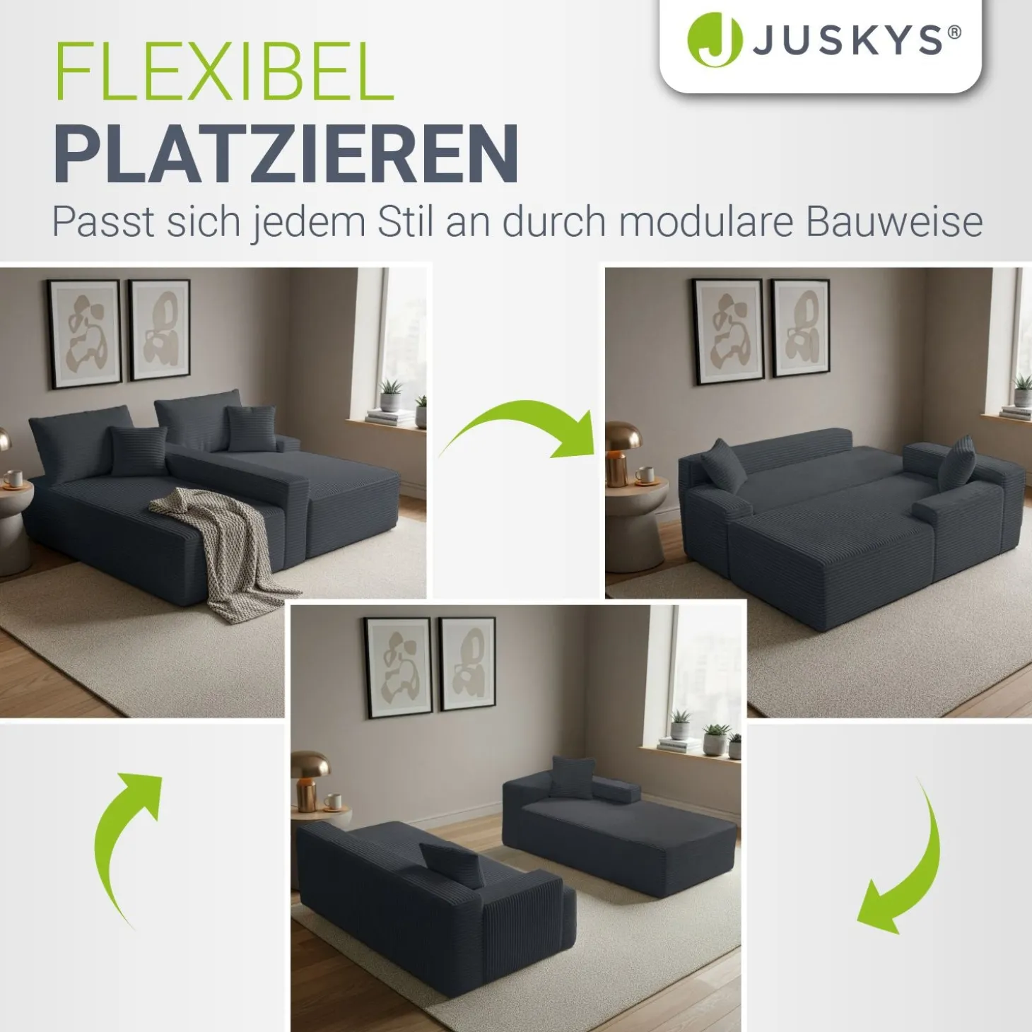Sofa Coredo mit Cord Bezug & Dekokissen