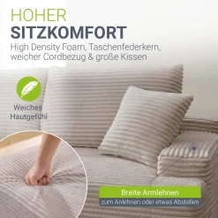 Sofa Coredo mit Cord Bezug & Dekokissen