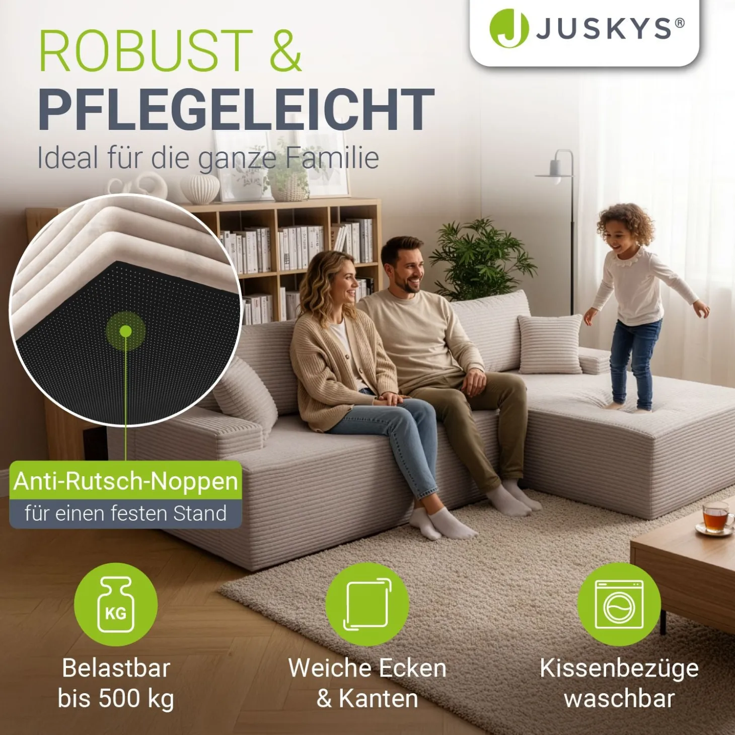 Sofa Coredo mit Cord Bezug & Dekokissen
