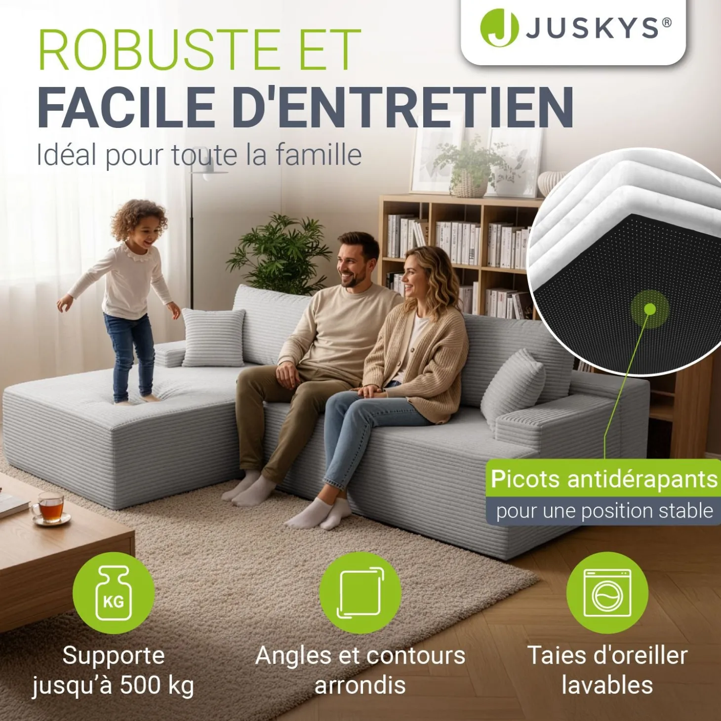 Sofa Coredo mit Cord Bezug & Dekokissen