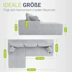 Sofa Coredo mit Cord Bezug & Dekokissen