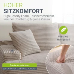 Sofa Coredo mit Cord Bezug & Dekokissen