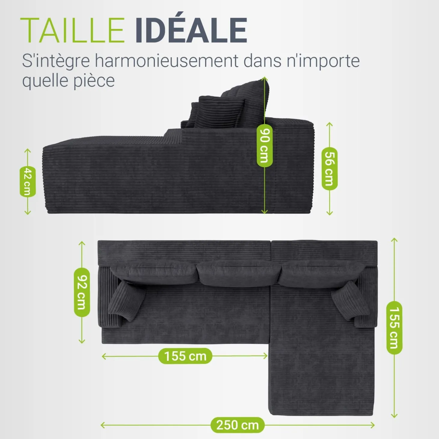 Sofa Coredo mit Cord Bezug & Dekokissen