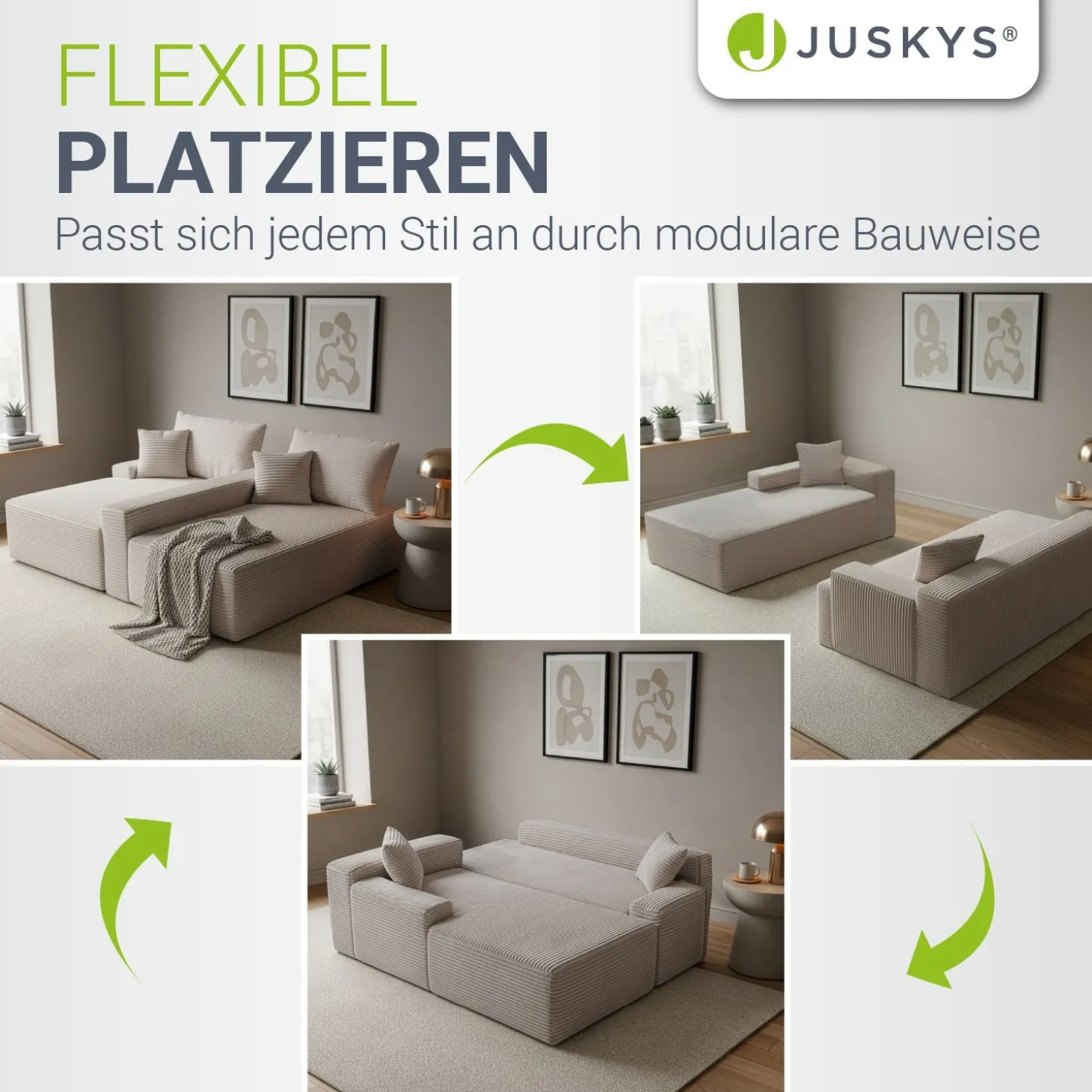 Sofa Coredo mit Cord Bezug & Dekokissen