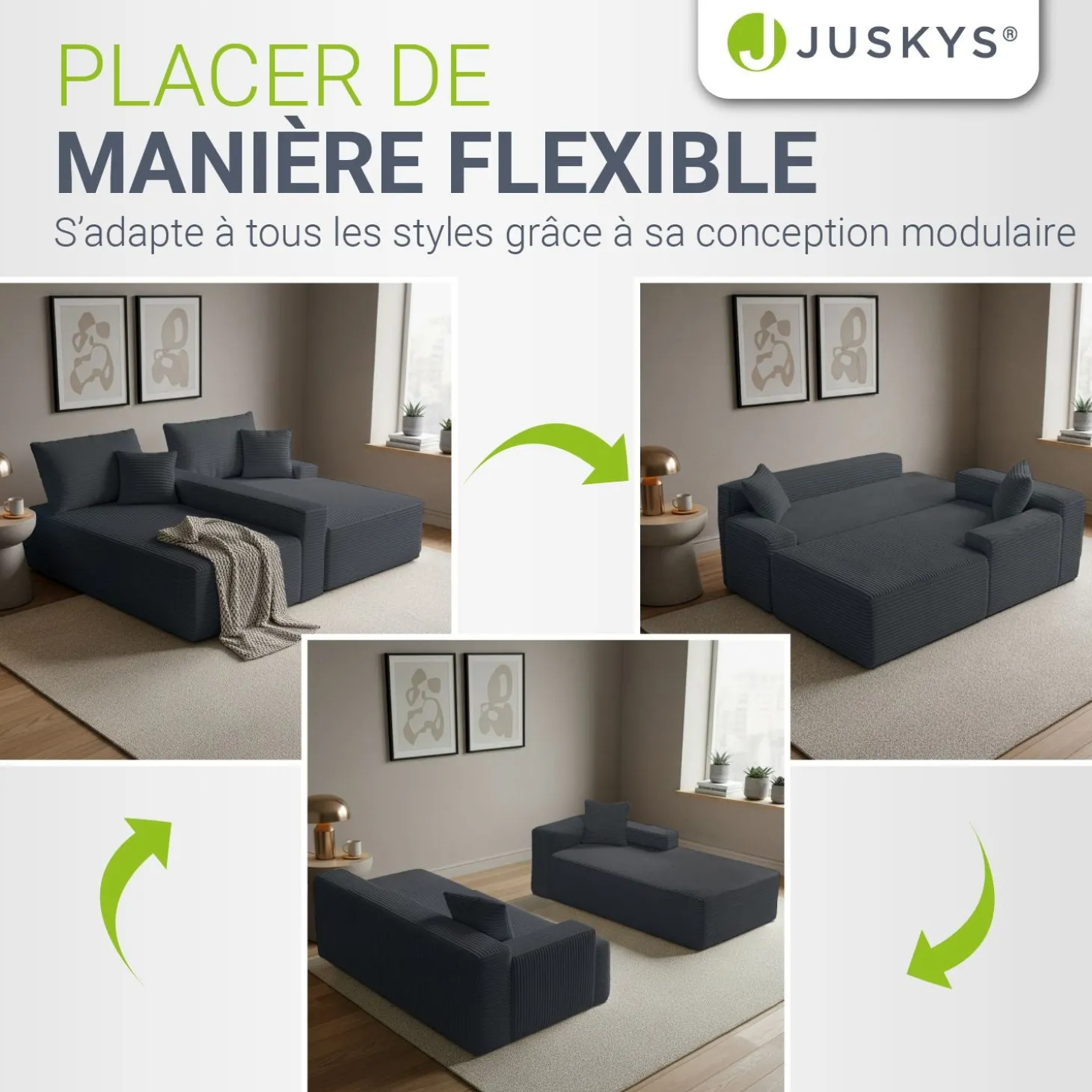 Sofa Coredo mit Cord Bezug & Dekokissen