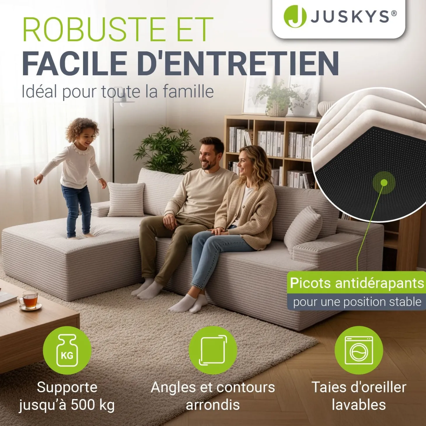 Sofa Coredo mit Cord Bezug & Dekokissen