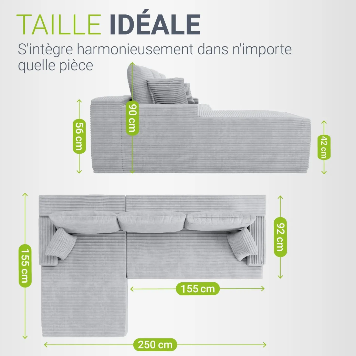 Sofa Coredo mit Cord Bezug & Dekokissen