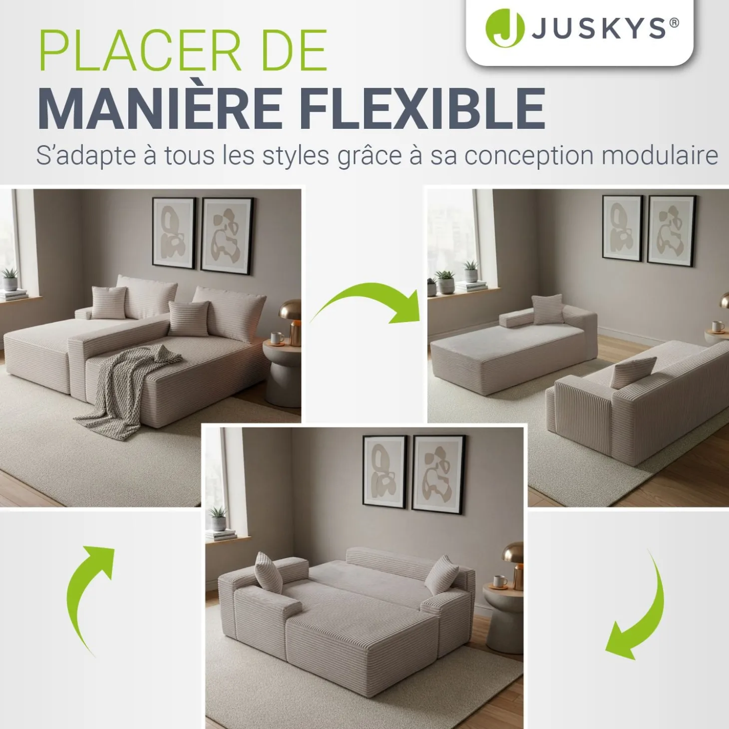 Sofa Coredo mit Cord Bezug & Dekokissen