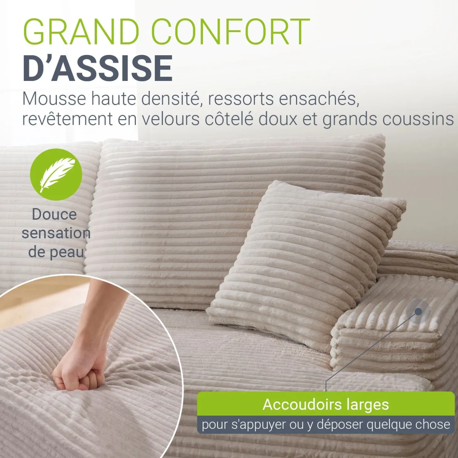 Sofa Coredo mit Cord Bezug & Dekokissen
