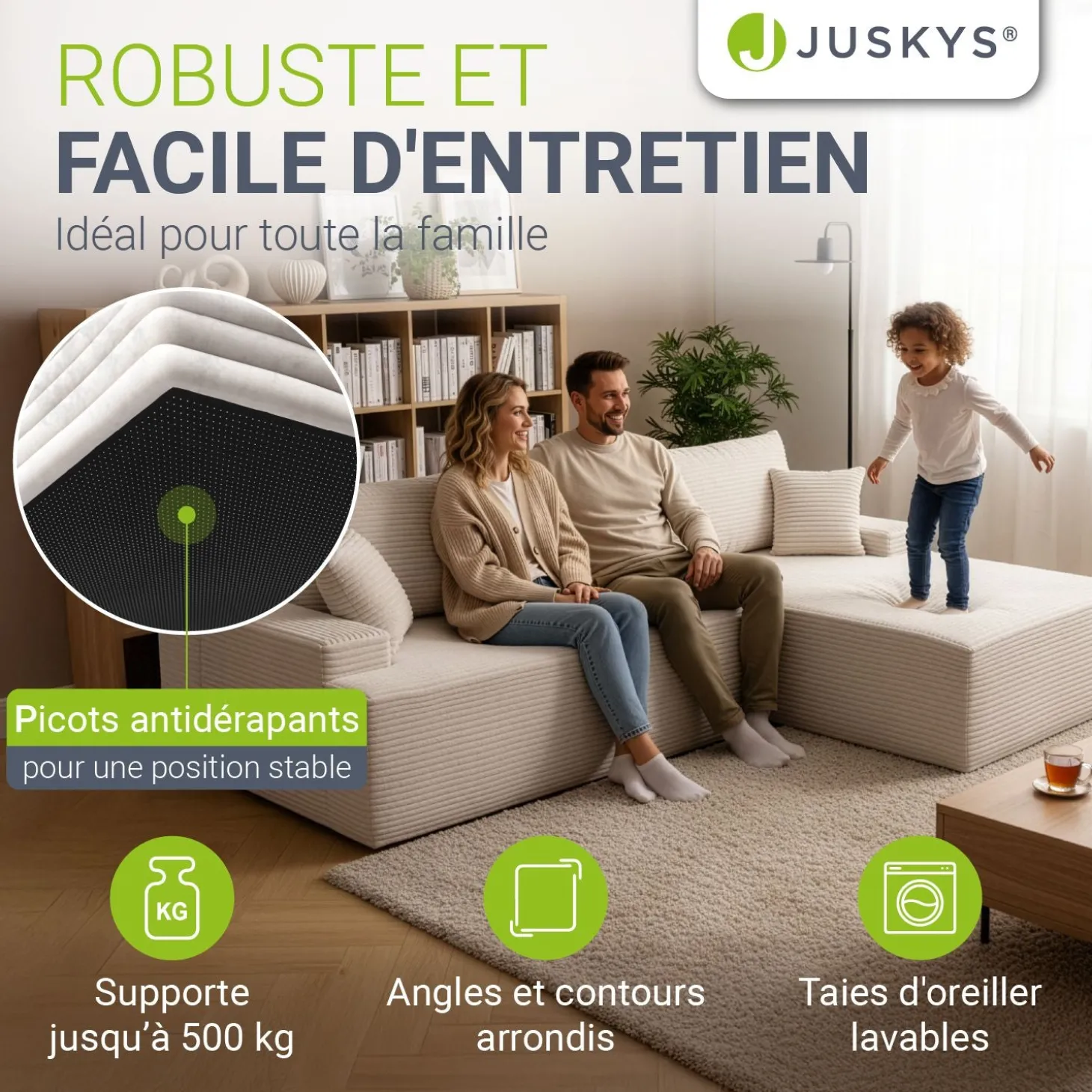 Sofa Coredo mit Cord Bezug & Dekokissen