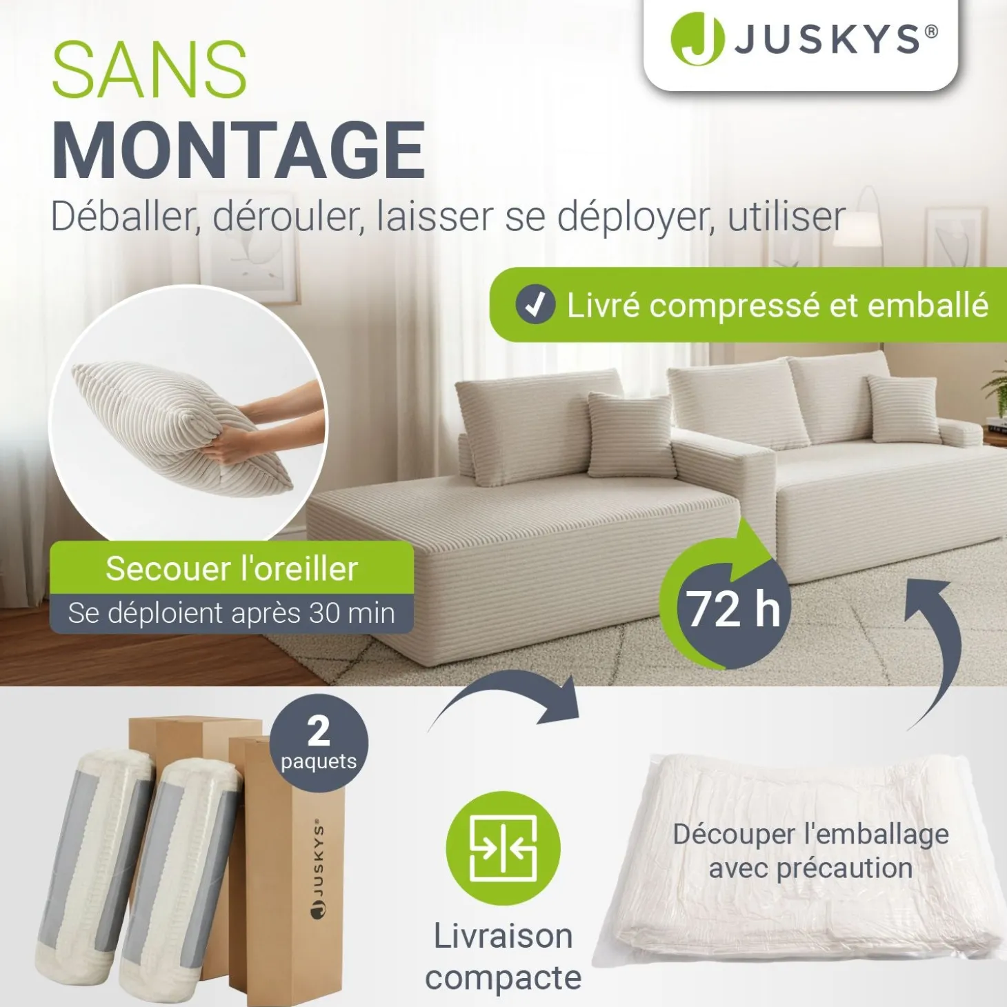 Sofa Coredo mit Cord Bezug & Dekokissen