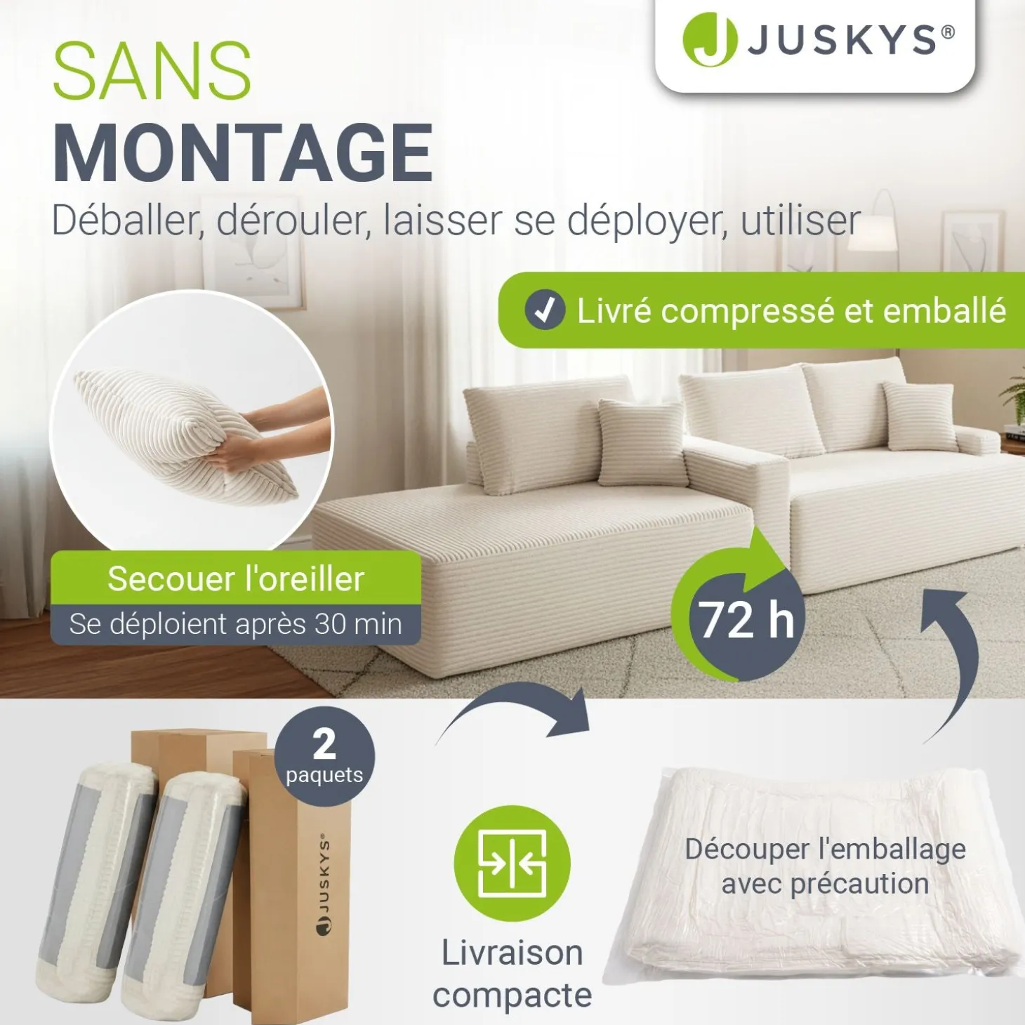 Sofa Coredo mit Cord Bezug & Dekokissen