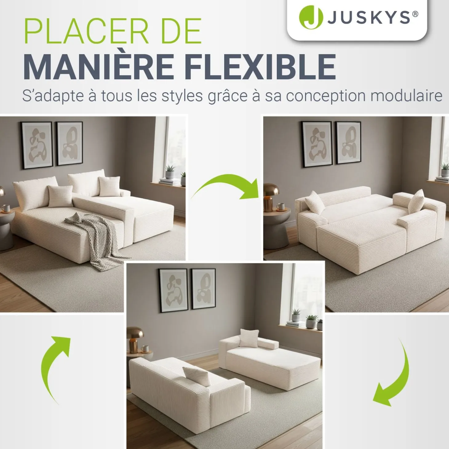 Sofa Coredo mit Cord Bezug & Dekokissen