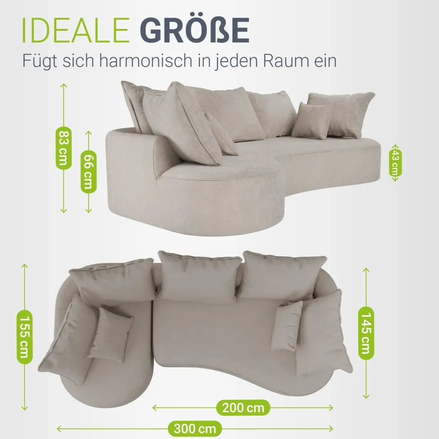 Sofa Tirano mit Ottomane & Dekokissen