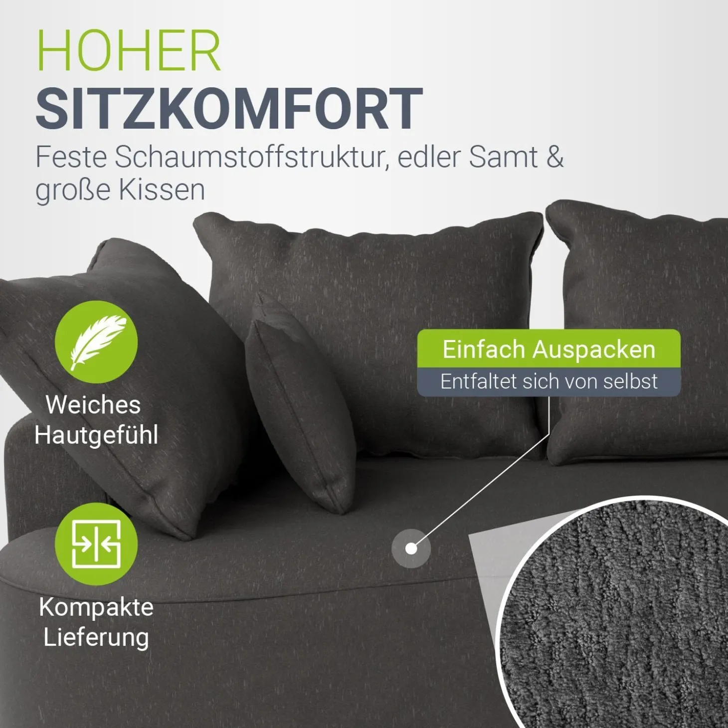 Sofa Tirano mit Ottomane & Dekokissen