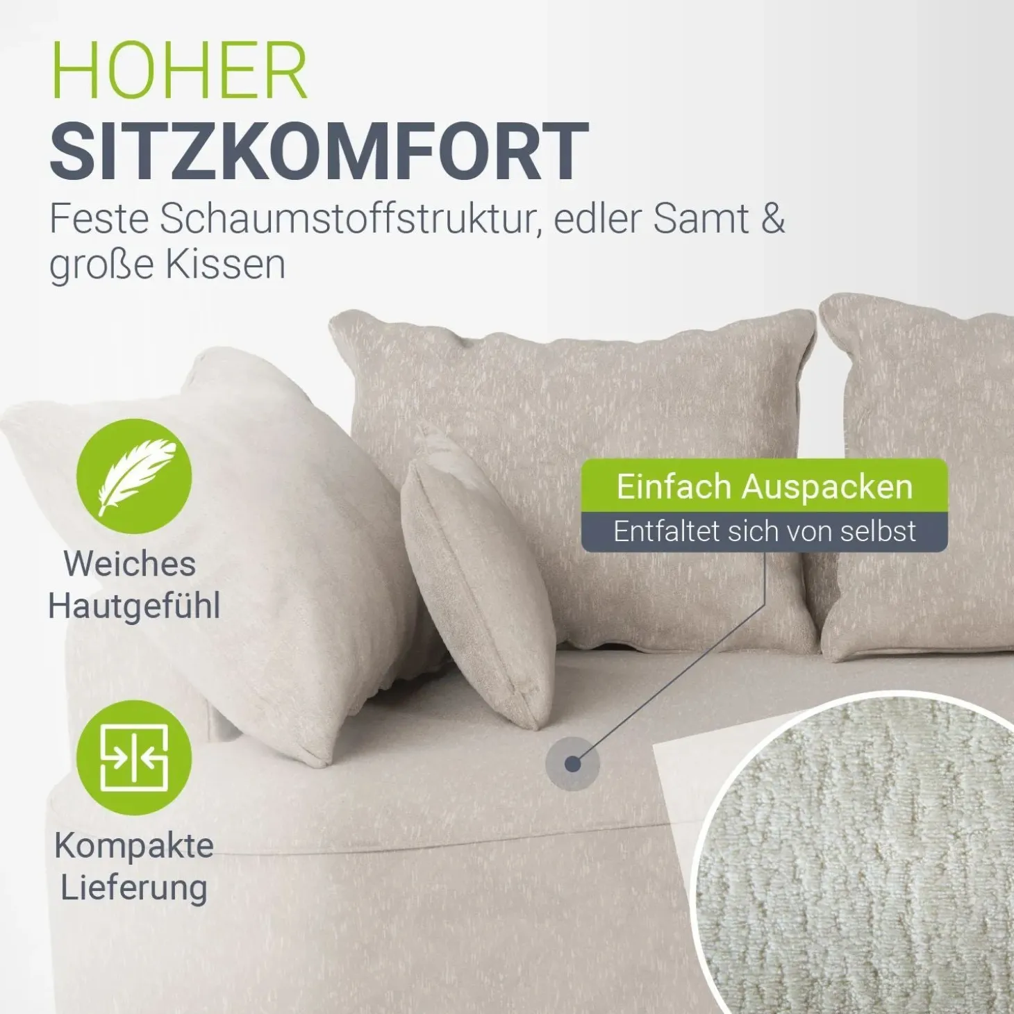 Sofa Tirano mit Ottomane & Dekokissen