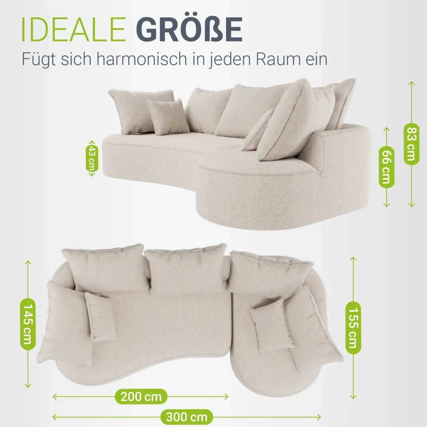 Sofa Tirano mit Ottomane & Dekokissen