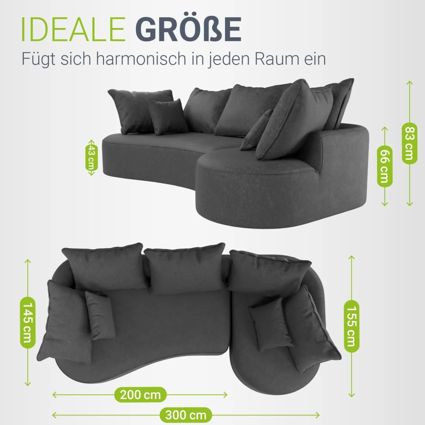 Sofa Tirano mit Ottomane & Dekokissen