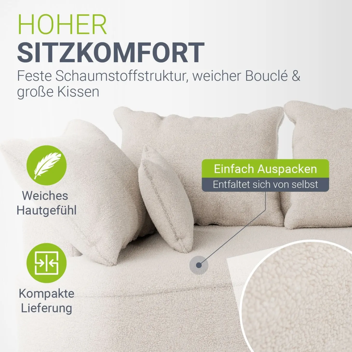 Sofa Tirano mit Ottomane & Dekokissen