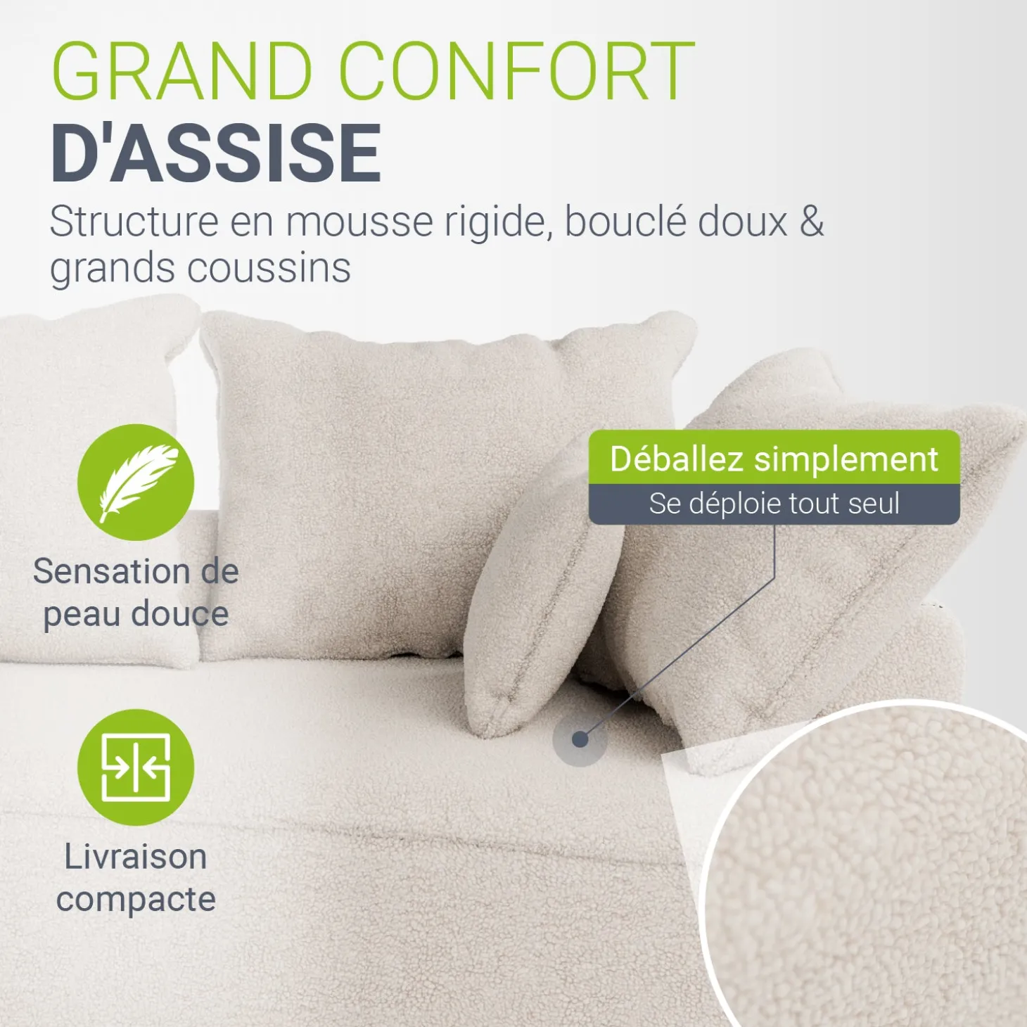 Sofa Tirano mit Ottomane & Dekokissen
