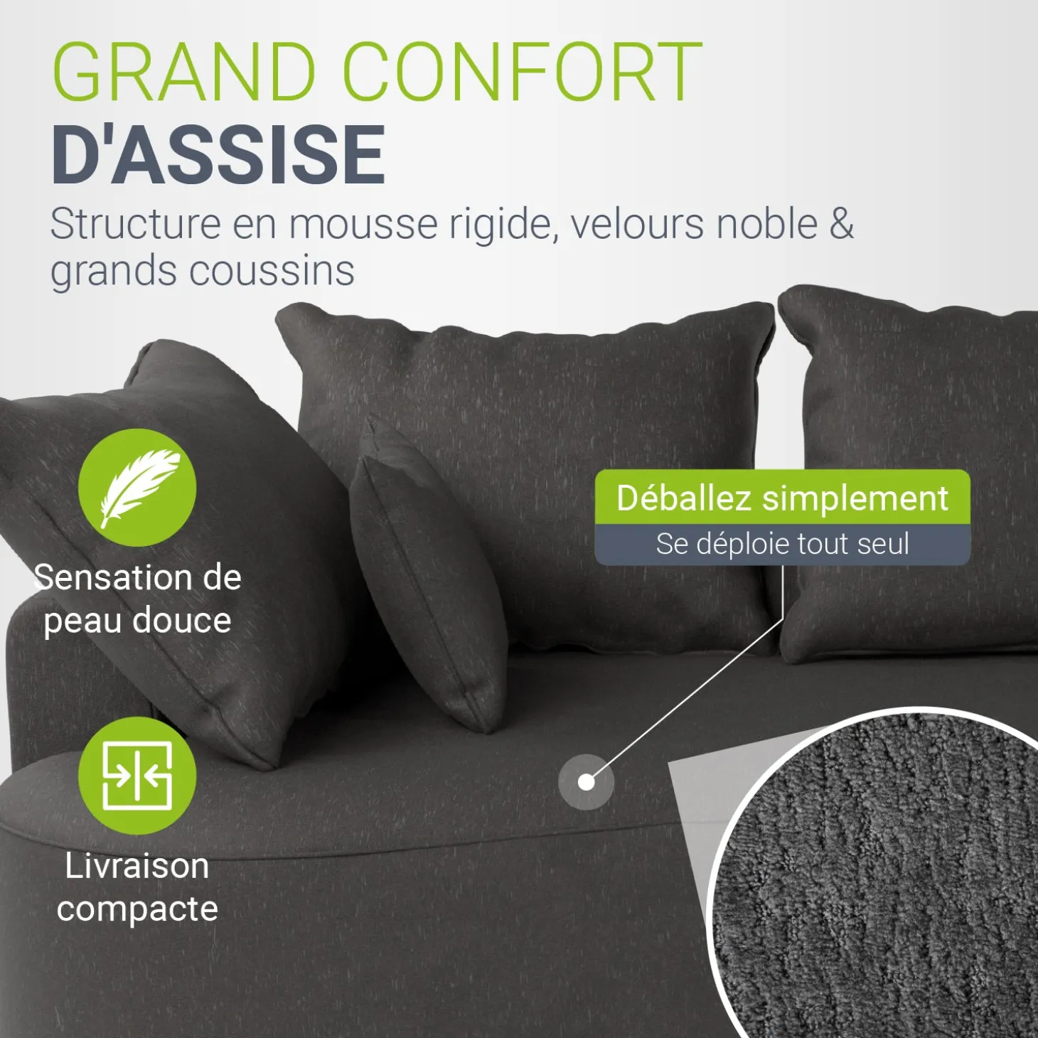 Sofa Tirano mit Ottomane & Dekokissen