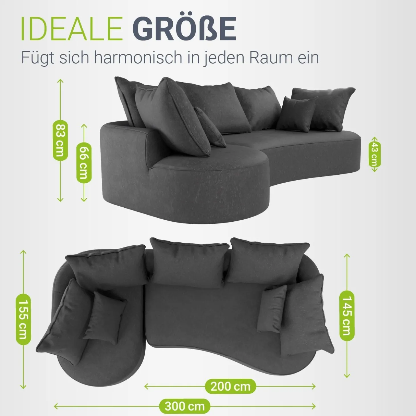 Sofa Tirano mit Ottomane & Dekokissen