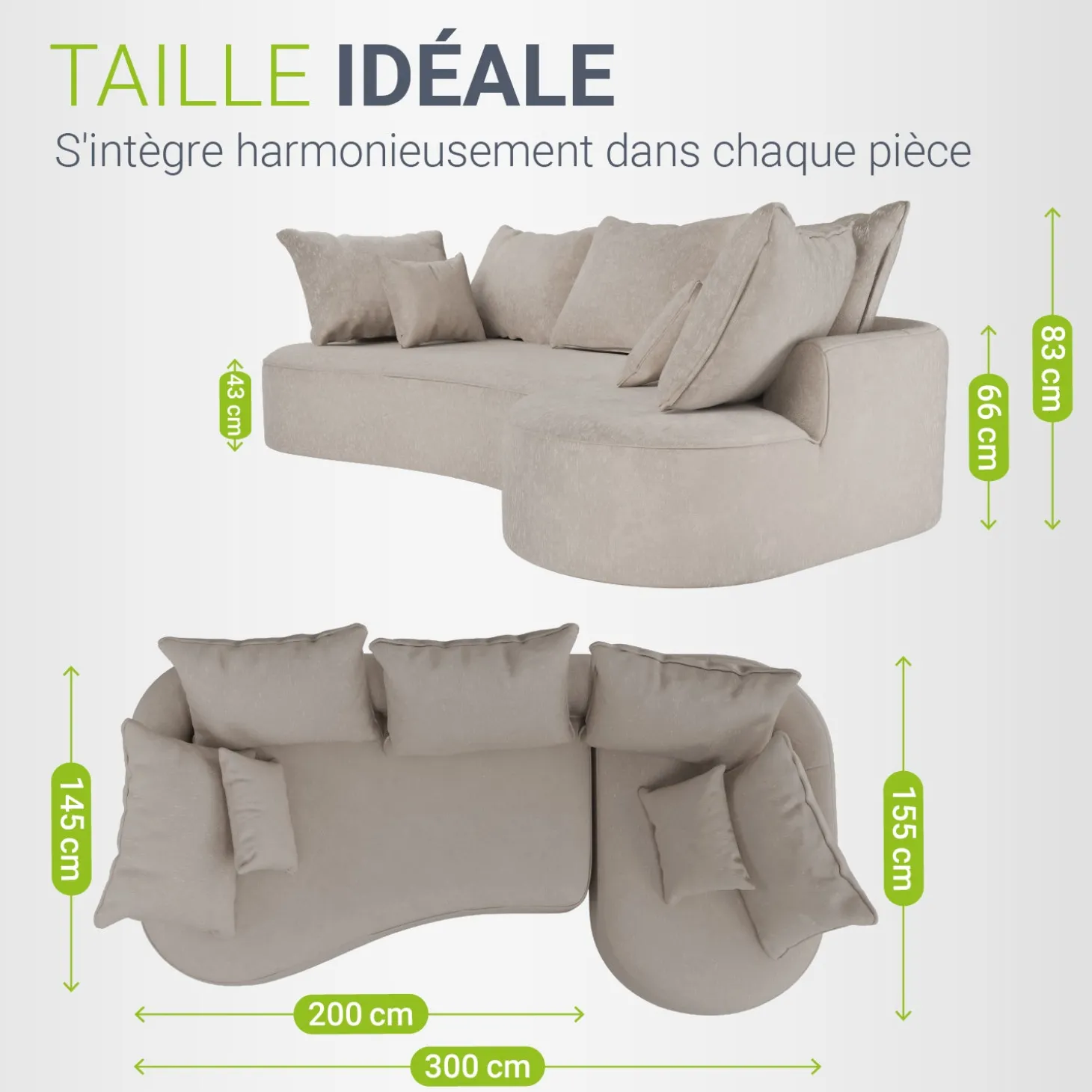 Sofa Tirano mit Ottomane & Dekokissen