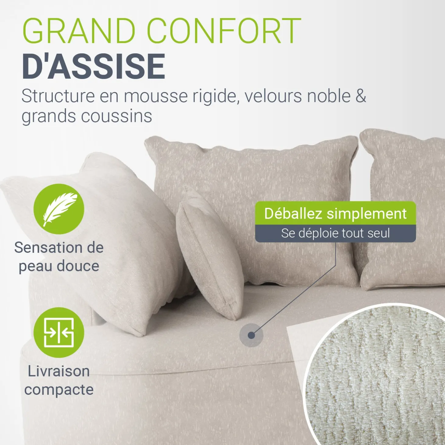 Sofa Tirano mit Ottomane & Dekokissen