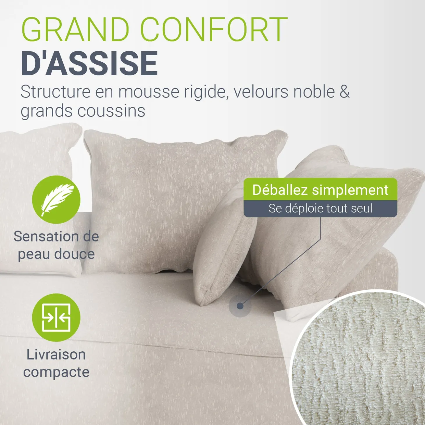 Sofa Tirano mit Ottomane & Dekokissen