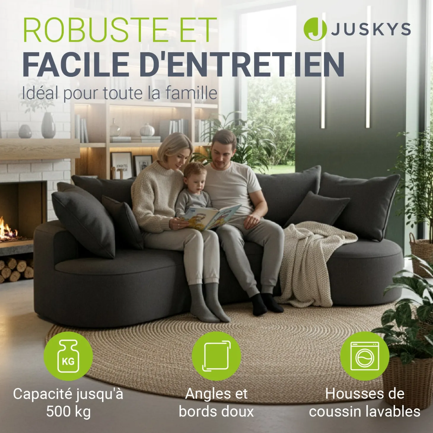 Sofa Tirano mit Ottomane & Dekokissen