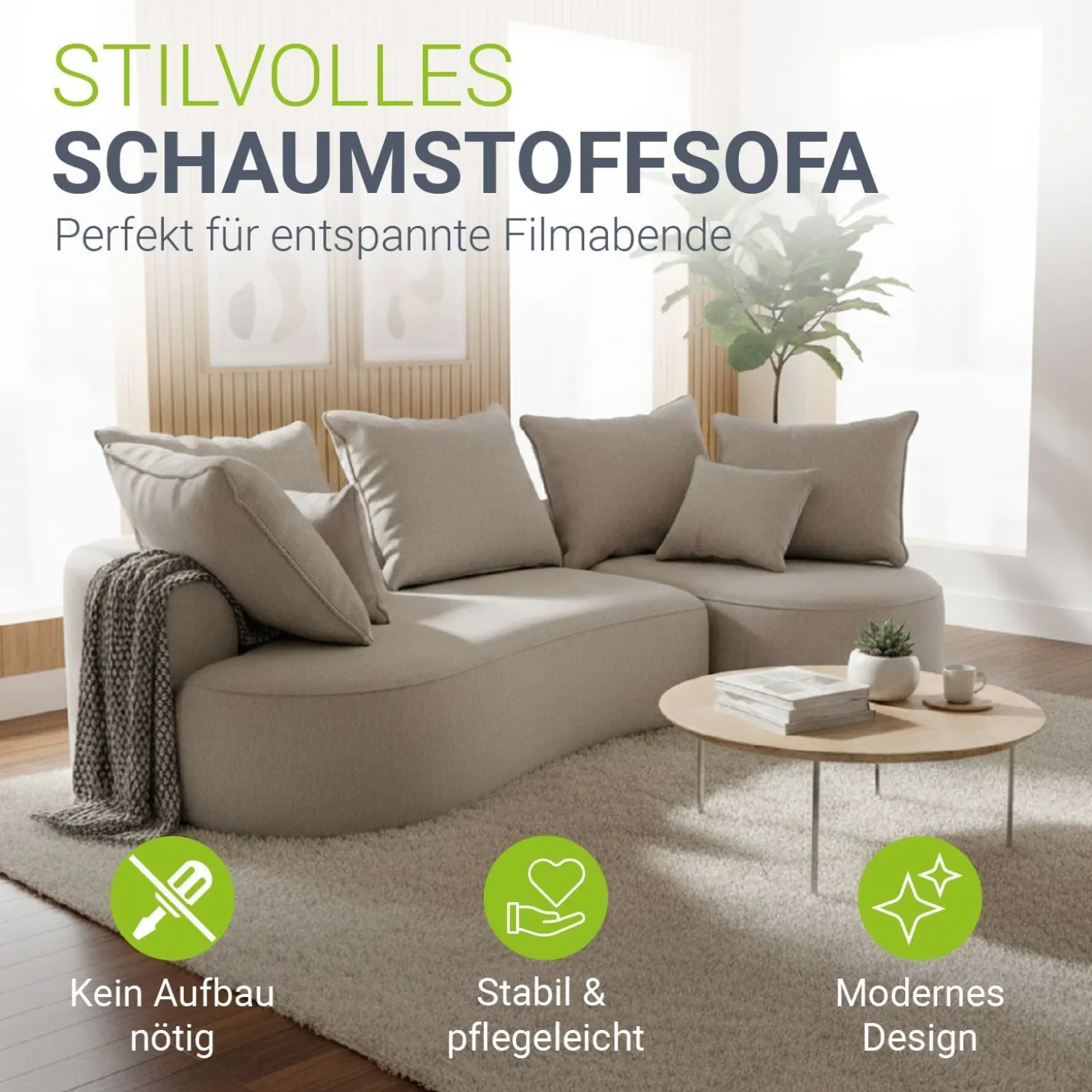Sofa Tirano mit Ottomane & Dekokissen