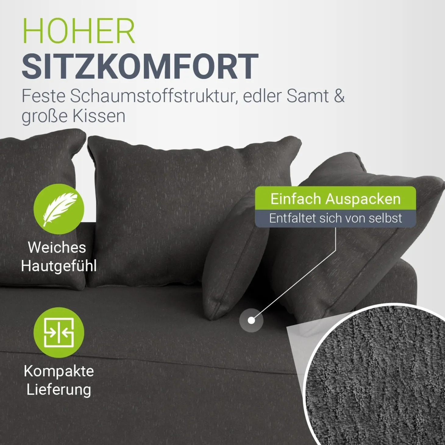 Sofa Tirano mit Ottomane & Dekokissen