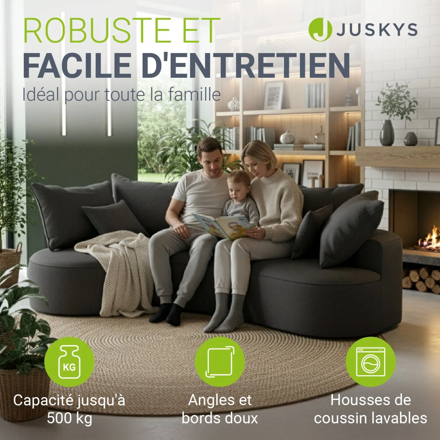 Sofa Tirano mit Ottomane & Dekokissen