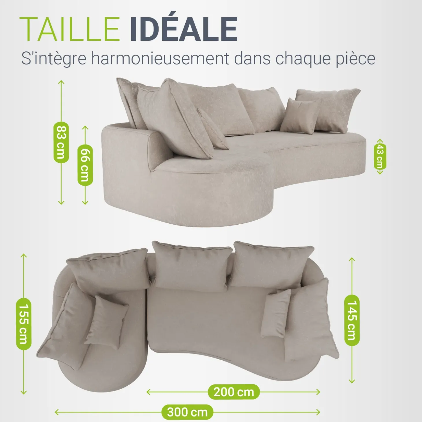 Sofa Tirano mit Ottomane & Dekokissen