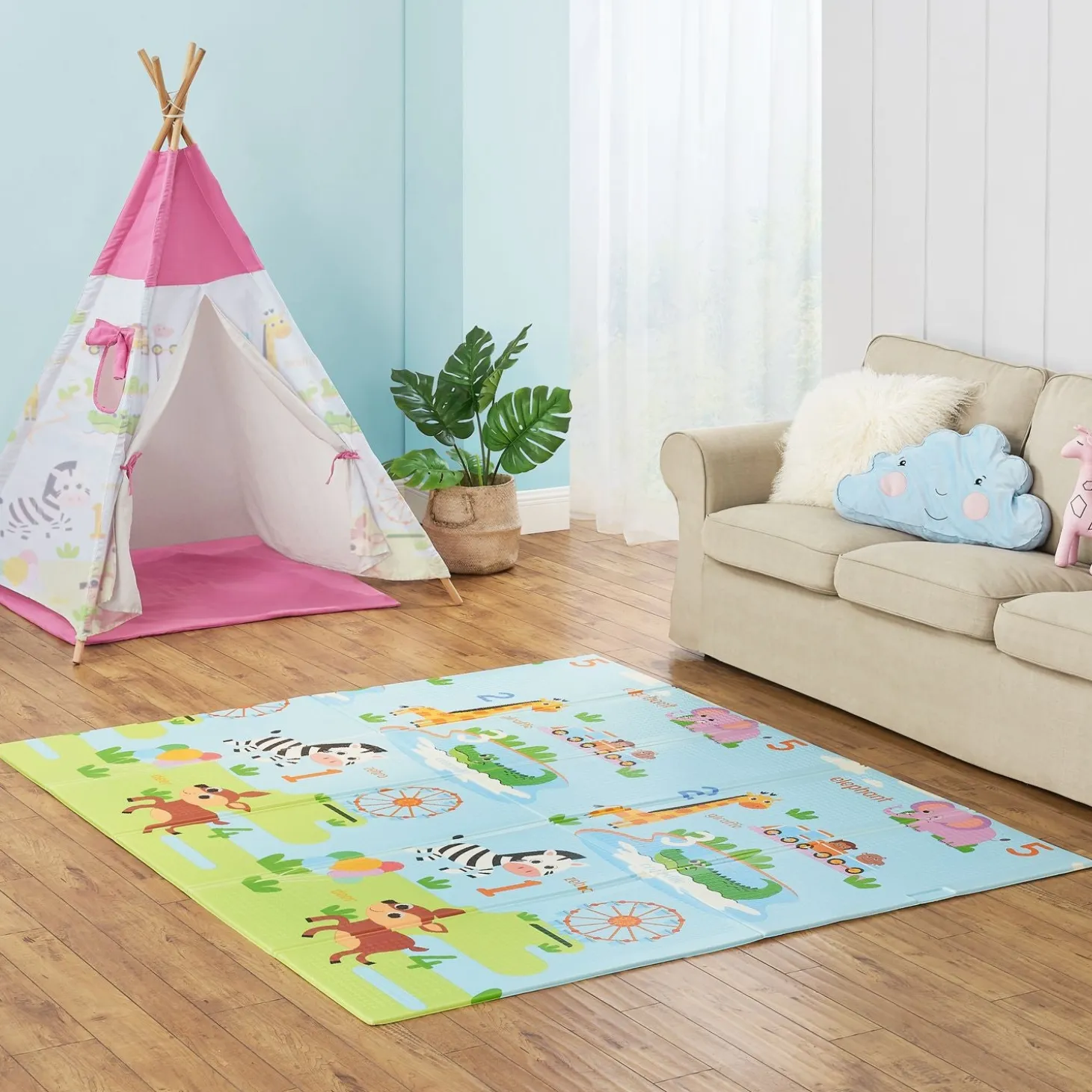 Spielmatte 180 x 200 cm mit diversen Tiermotiven