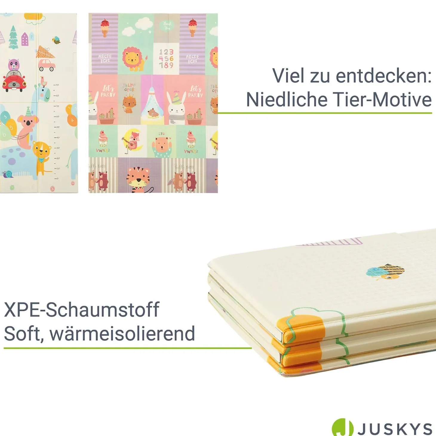 Spielmatte 180 x 200 cm mit diversen Tiermotiven