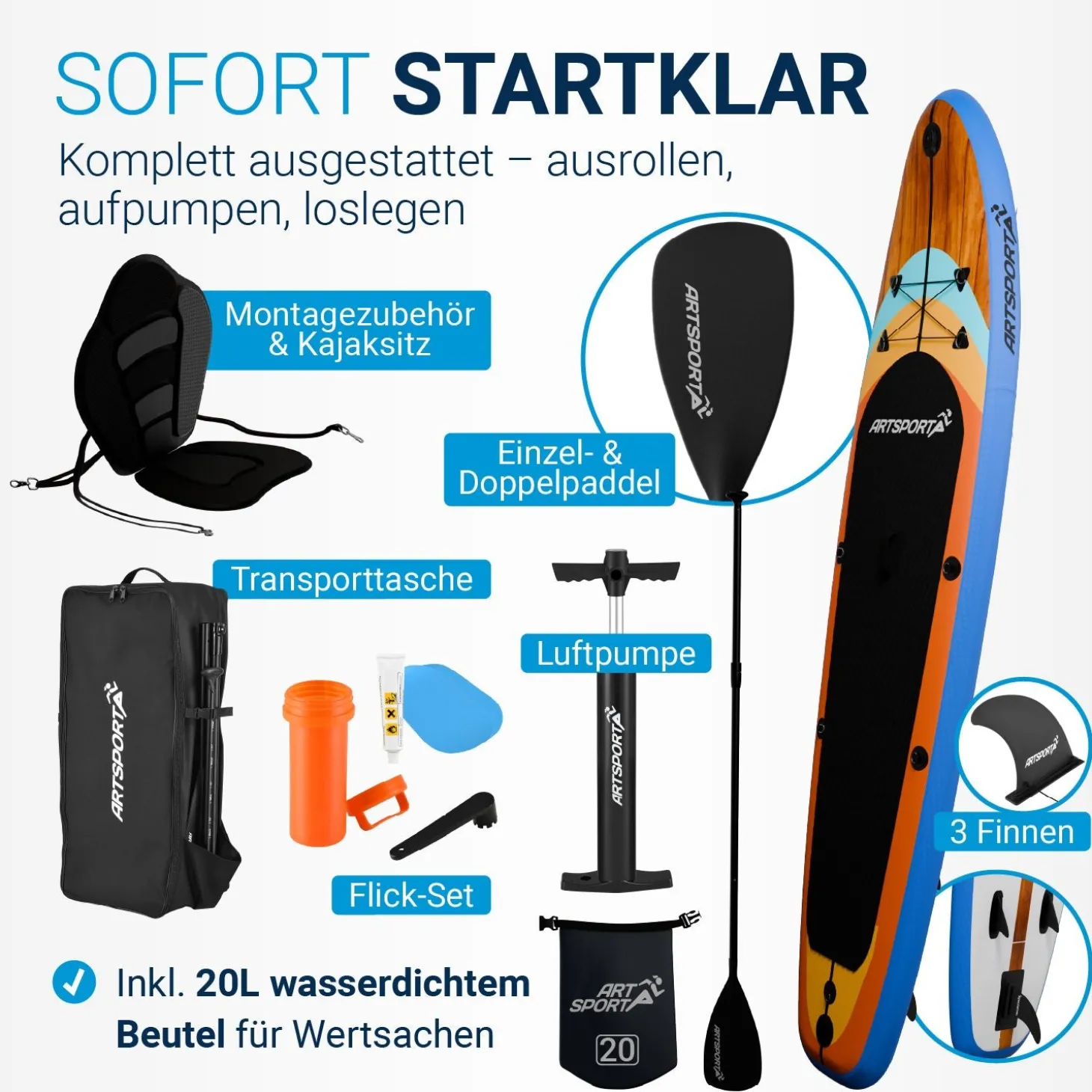 Stand Up Paddling Board mit Kajaksitz
